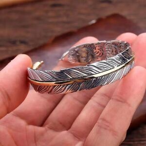Adjustable Opening Bracelet Silver Plated Bracelet Feather Bracelet